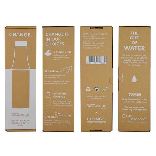 R- BREDA - CHANGE Collection Recycled Insulated Water Bottle - Black