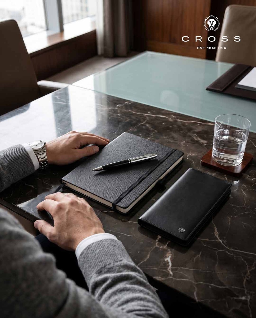 Cross Calais™ Chrome/Black Lacquer with Polished Chrome Appointments Ballpoint Pen (Blue Ink)