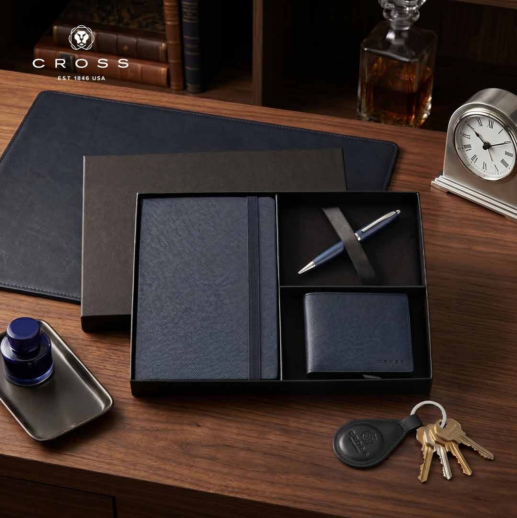 Cross Calais™ Ballpoint Pen with Notebook and Bifold Wallet Gift Set - Blue