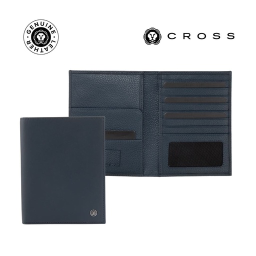[LACR 2025] CROSS Soft Grain Leather 9CC Passport Travel Wallet - Navy Blue